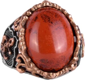 Yelkenli Çapa Gümüş Yüzük, Doğal Taş Yüzük Erkekler İçin, 925 Ayar Gümüş Yüzük, (Kırmızı Kan Taşı) - Görsel 1