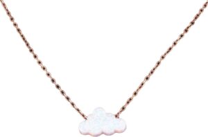 Sterling Gümüş Altın Kaplama Zincir Kolye - Yapay Opal Taşı Bulut Kolye - Görsel 1