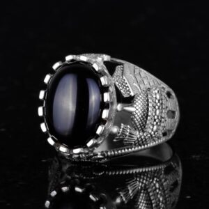 İslami Doğal Taş Yüzük, 925 Ayar Gümüş Yüzük (Oniks) - Görsel 5