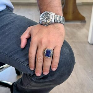 Gerçek Doğal Taş Yüzük - El Yapımı Yüzük - 925 Ayar Gümüş Yüzük (Mavi Safir) - Görsel 3