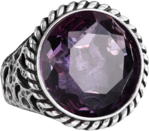 925 Ayar Gümüş Erkek Yüzük - El Yapımı Amethyst Yapay Taş Yüzük - Modern Tasarım - Görsel 1