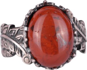 Gerçek Doğal Kırmızı Kan Taşı Taşlı Gümüş Kadın Yüzüğü, Vintage Bohem Tasarım - Görsel 1