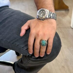 Gerçek Doğal Taş Yüzük - El Yapımı Yüzük - 925 Ayar Gümüş Yüzük (Krisokolla) - Görsel 3