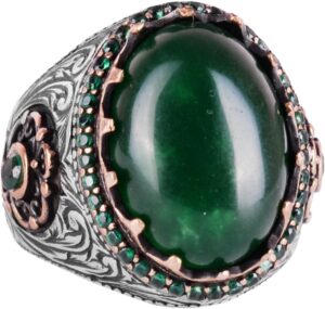 Gerçek Doğal Taş Yüzük - 925 Ayar Gümüş El Yapımı Yüzük (Jade) - Görsel 1