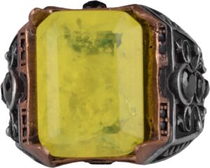 925 Ayar Gümüş Yüzük - Erkekler İçin Oluşturulmuş Taş Yüzük - El Yapımı Yüzük (Oluşturulmuş sarı paraiba) - Görsel 1