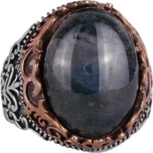 Gerçek Doğal Taş El Yapımı Yüzük - 925 Ayar Gümüş El Yapımı Yüzük - Şık Farklı Yüzük (Moss Akik) - Görsel 1