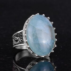 Gerçek Doğal Taş Yüzük - 925 Ayar Gümüş Büyük Yüzük - El Yapımı Yüzük (Aquamarine) - Görsel 5