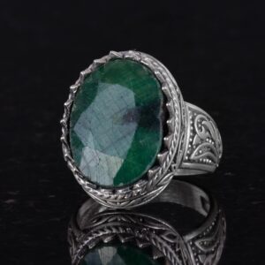 Doğal Taş Yüzük - 925 Ayar Gümüş Yüzük, Erkekler İçin (Zümrüt Taşı) - Görsel 3