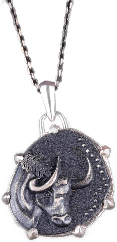 925 Ayar Gümüş Tasarım Kolye Ucu - Burç Kolyeleri - El Yapımı Kolye (Boğa) - Görsel 1