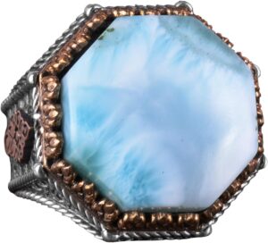 Gerçek Doğal Taş Yüzük - Sekizgen Tasarım - El Yapımı 925 Ayar Gümüş Takı (Larimar) - Görsel 1