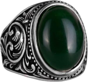 El Yapımı Doğal Yeşim Taşı Yüzük - Huzurlu 925 Ayar Katı Gümüş Erkek Yüzüğü - Uyum ve Refah Tasarımı - Görsel 1