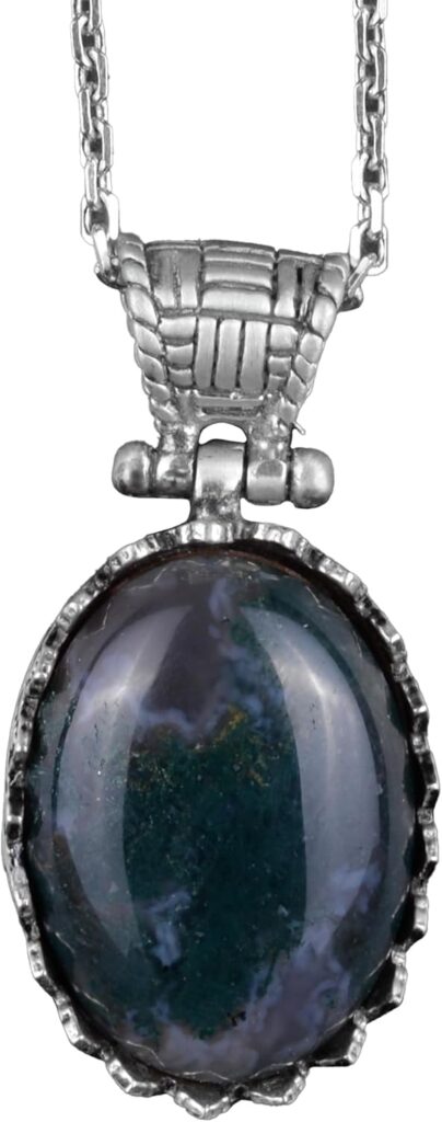 Gerçek Doğal Taş Kolye - 925 Ayar Gümüş Kolye (Moss Agate) - Görsel 1