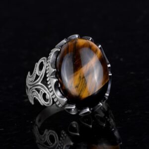 925 Ayar Katı Gümüş Erkek Yüzük - Doğal Taş Seçenekleriyle (Kaplan Gözü) - Görsel 4