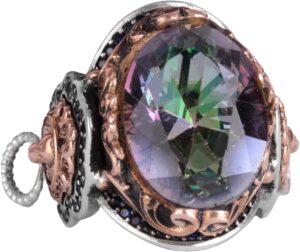 Mistik Topaz Yapay Taş Yüzük, Aslan Başı Erkek Yüzüğü, 925 Ayar Gümüş Yüzük, Tasarım Gümüş Erkek Yüzüğü - Görsel 1