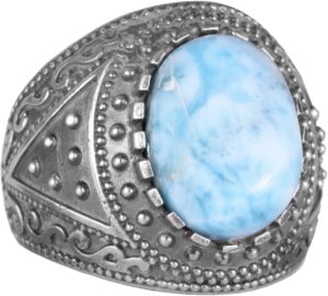 Gerçek Doğal Taş Yüzük, 925 Ayar Katı Gümüş Erkek Yüzüğü (Larimar) - Görsel 1