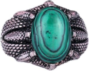 925 Ayar Gümüş Erkek Yüzük, Doğal Taşlı, El Yapımı Vintage Tasarım Pençeli Yüzük (Malaşit) - Görsel 1