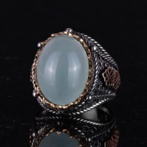 Doğal Cabochon Akuamarin Taş Yüzük, Huzurlu 925K Katı Gümüş Erkek Yüzüğü, Sakin Deniz Tasarımı - Görsel 4