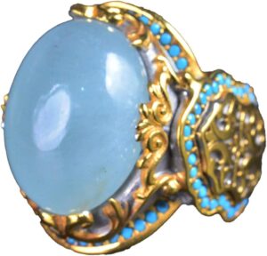 Gerçek Doğal Akuamarin Altın Kaplama Yüzük - 925 Ayar Gümüş El Yapımı Erkek Takısı - Görsel 1