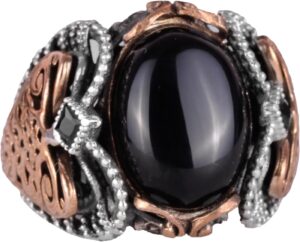 Gerçek Doğal Oniks Taş Yüzük, 925 Ayar Katı Gümüş Erkek Yüzüğü - Görsel 1