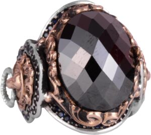 925 Ayar Gümüş Erkek Yüzük, El Yapımı Aslan Başı Erkek Yüzük, Zarif El Yapımı Gümüş Yüzük (Oluşturulmuş Obsidiyen) - Görsel 1