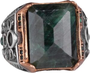 925 Ayar Gümüş Yüzük - Gerçek Doğal Taş Yüzük - El Yapımı Yüzük (Zümrüt) - Görsel 1