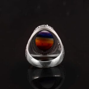 Gümüş Erkek Yüzük, Gökkuşağı 7 farklı Dogal Taş Toplamı Yüzük, Çok Renkli Yüzük - Görsel 6