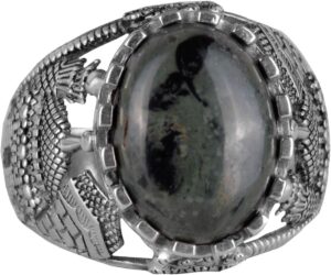 Muslim Yeşil Göz Doğal Taş Yüzük - Canlı 925 Ayar Katı Gümüş Erkek Yüzük - Doğal Vigor Tasarımı - Görsel 1