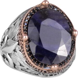 925 Ayar Gümüş El Yapımı Erkek Yüzük - Çeşitli Doğal Taşlarla Mevcuttur (Mavi Safir) - Görsel 1