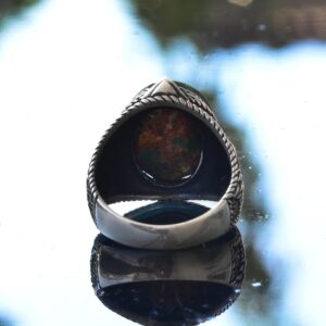 Gerçek Doğal Yeşil Turkuaz (Firuze) Şahin Tasarımlı Yüzük - 925 Ayar Gümüş El Yapımı Erkek Takısı - Görsel 8