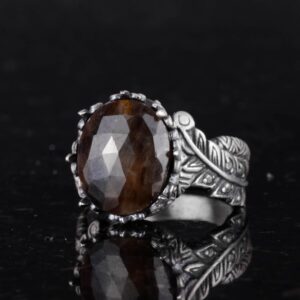 Gerçek Doğal Taş Yüzük - El Yapımı 925 Ayar Gümüş Takı (Kahverengi Safir) - Görsel 5