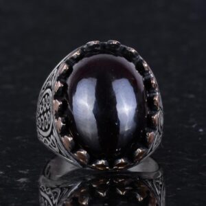 925 Ayar Katı Gümüş Erkek Yüzüğü Doğal Taşlarla - El Yapımı Şıklık (Cabochon Granat Taşı) - Görsel 2