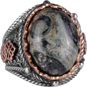 Doğal Yeşil Göz Taşı Yüzük, 925 Ayar Katı Gümüş Erkek Yüzüğü - Görsel 1