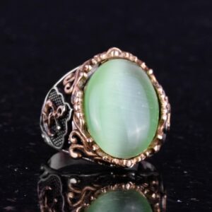 Açık Yeşil Kedi Gözlü Taş Yüzük, Denizci Çapa Gümüş Yüzük, 925K Ayar Gümüş Taş Yüzükler - Çeşitli & Farklı Koleksiyon - Görsel 5