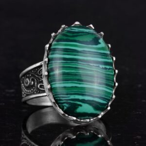Gerçek Doğal Taş Yüzük - 925 Ayar Gümüş Büyük Yüzük - El Yapımı Yüzük (Malakit) - Görsel 5