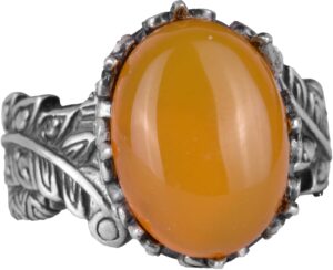 Gerçek Doğal Sarı Akik Taşlı Kadın Yüzüğü, Vintage Bohem Tasarım - Görsel 1