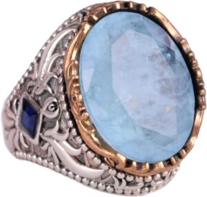 Yapay Taş Yüzük - El Yapımı Erkek Yüzüğü - Şık 925 Ayar Gümüş Erkek Yüzüğü (Yapılan Açık Mavi Paraiba) - Görsel 1