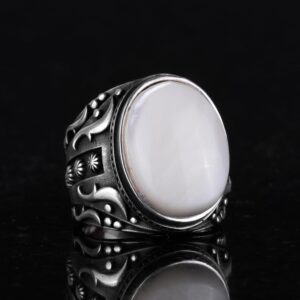 Doğal İnci Taşlı Yüzük, 925 Ayar Sert Gümüş Yüzük Erkekler İçin, Farklı Yüzük - Görsel 5