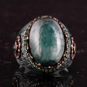 Yapılmış Taş Yüzük - 925 Ayar Gümüş El Yapımı Yüzük - Yapılmış Cabochon Zümrüt Yüzük - Görsel 4