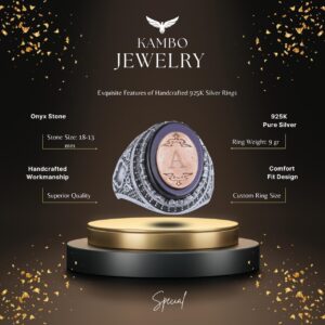 Kişiselleştirilebilir Monogram Oniks Taşlı Yüzük - 925 Ayar Gümüş Kişisel Yüzük Erkekler İçin - Görsel 2