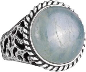 Gerçek Doğal Taş Yüzük - 925 Ayar Katı Gümüş Erkek Yüzük ile Akuamarin - Görsel 1