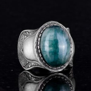 Doğal Taş Yüzük, 925 Ayar Gümüş Yüzük, Cabochon Zümrüt Yüzük - Görsel 4