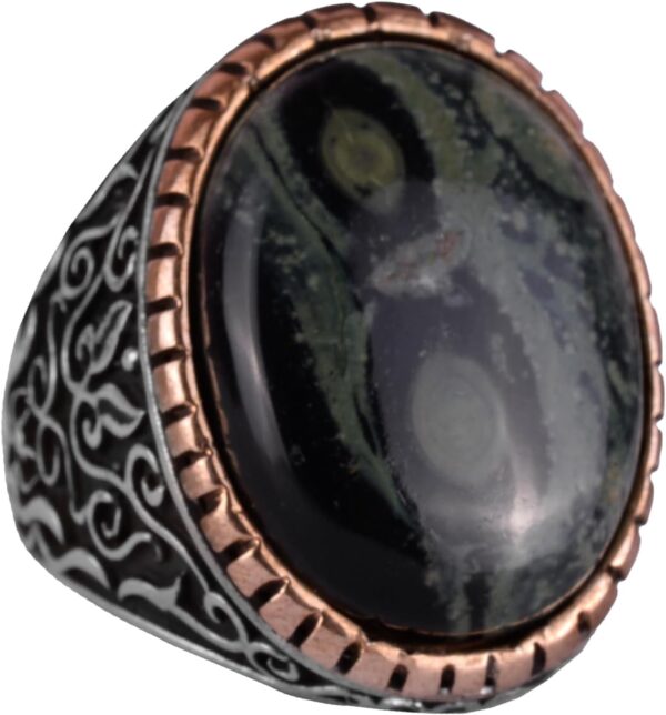 Doğal Yeşil Göz Taşı Yüzük, 925 Ayar Katı Gümüş Erkek Yüzük, Büyük Yüzük, Doğal Tasarım Gümüş Erkek Yüzük