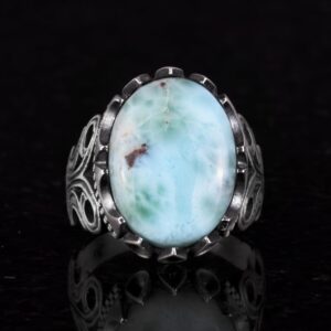 925 Ayar Katı Gümüş Erkek Yüzük - Doğal Taş Seçeneği ile El Yapımı Tasarım (Larimar) - Görsel 4