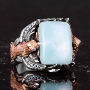 Gerçek Doğal Larimar Taşı Yüzük - El Yapımı 925 Ayar Gümüş Yüzük - Sakinlik, Şifa ve Netliğin Sembolü - Görsel 5