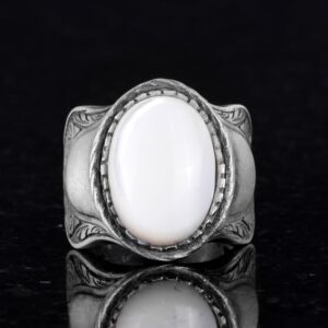 Doğal Sedef Taş Yüzük, 925 Ayar Gümüş Erkek Yüzük - Görsel 4
