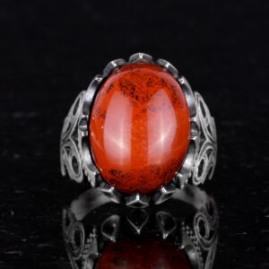 925 Ayar Katı Gümüş Erkek Yüzük - Doğal Taş Kan Taşı - Görsel 4