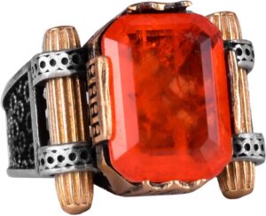 Turuncu Paraiba Yapay Taşı Yüzük - 925 Ayar Gümüş El Yapımı Yüzük - Görsel 1