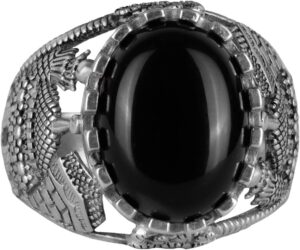 İslami Doğal Taş Yüzük, 925 Ayar Gümüş Yüzük (Oniks) - Görsel 1