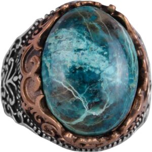Gerçek Doğal Taş El Yapımı Yüzük - 925 Ayar Gümüş El Yapımı Yüzük - Şık Yüzük (Krisokolla) - Görsel 1