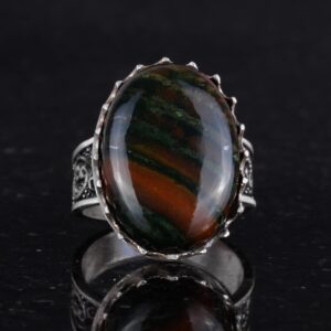 Gerçek Doğal Taş Yüzük - 925 Ayar Gümüş Büyük Yüzük - El Yapımı Yüzük (Yeşil kan taşı) - Görsel 4